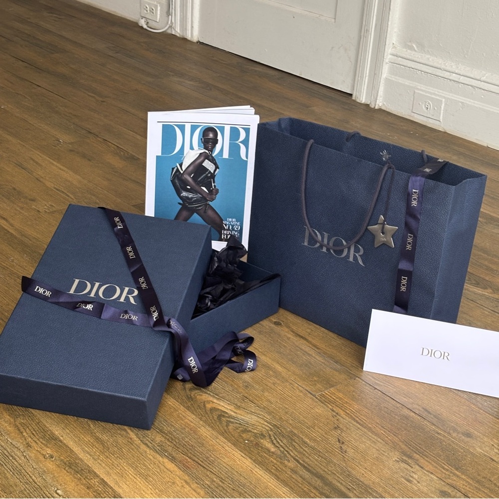 Dior Navy Gift Packaging w/ Magazine & Metal Star Keychain Charm Ornament